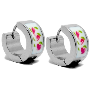 Aros cubanos esmaltados con flores de acero quirúrgico