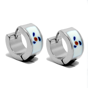 Aros cubanos esmaltado con blanco, azul y dorado de acero quirúrgico