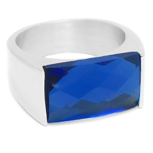 Anillo con cristal facetado rectangular azul de acero quirúrgico