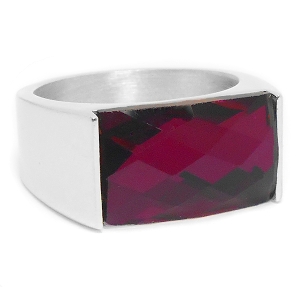 Anillo con cristal facetado rectangular violeta de acero quirúrgico