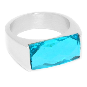 Anillo con cristal facetado rectangular turquesa de acero quirúrgico