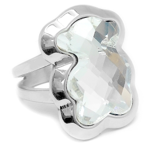 Anillo con cristal facetado transparente de acero quirúrgico