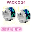PACK de 24 Pares de Aros cubanos con piedra azul y turquesa de acero quirúrgico