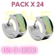 PACK de 24 Pares de Aros cubanos con piedra blanca tornasol de acero quirúrgico