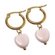 Aros argolla 15mm con dije Corazón Rosa de acero dorado
