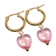 Aros argolla 15mm con dije Corazón Rosa Tornasol de acero dorado