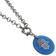 CONJUNTO Cadena rolo 6mm 45cm c/marinero y Dije de Resina Azul Con Mano de Fátima Alt: 36mm incl. drop de acero quirúrgico