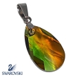 Dije Gota Bicolor Verde y Amarillo de cristal Swarovski Genuino con drop de acero quirúrgico Alt: 35mm incl. drop