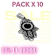 PACK de 10 Dijes Mano de Fátima esmaltada de acero quirúrgico Alt: 37mm incl. drop