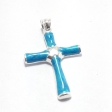 DIJE CRUZ ESMALTADA CELESTE EN ACERO BLANCO
