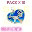 PACK de 10 Dijes corazón con nacar "LOVE" y cubics blancos de acero blanco Alt. 32mm incl. drop