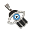 Dije Mano de Fátima y Ojo Turco Esmaltado de Acero Quirúrgico Alt: 31mm incl. drop