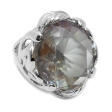 Anillo tramado con hojas y piedra engarzada facetada trasparente de acero quirúrgico