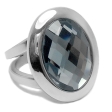 Anillo doble con piedra grande facetada gris de acero quirúrgico