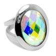 Anillo doble con piedra grande facetada tornasol de acero quirúrgico