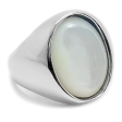 Anillo con piedra nácar ovalada de acero quirúrgico