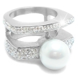 Anillo doble con cubics blancos y perla de acero quirúrgico