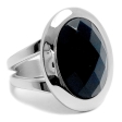 Anillo doble con piedra facetada grande negra de acero quirúrgico