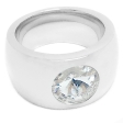 Anillo grueso con piedra facetada trasparente de acero quirúrgico