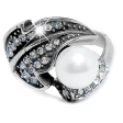 Anillo hoja con cubics blancos y perla de acero quirúrgico