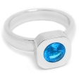 Anillo cuadrado con cristal facetado turquesa de acero quirúrgico