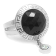 Anillo cristal facetado negro con guarda y cubic colgante de acero quirúrgico