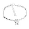 Pulsera bali con bolitas y dije mariposa tramada de acero blanco 17-20cm