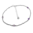 Pulsera/Tobillera bolitas y piedras lavanda de acero blanco 23-27cm