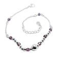Pulsera/Tobillera bolitas y piedras violeta de acero blanco 24-28 cm