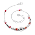 Pulsera/Tobillera bolitas y piedras rojas de acero blanco 24-28 cm