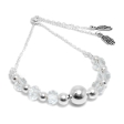 Pulsera de Plata 925 ajustable con piedras trasparentes, bolitas y dije mano de Fátima