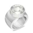 Anillo con piedra facetada trasparente de acero quirúrgico