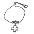 Pulsera Cola de Ráton Ajustable con Bolitas y Dije Cruz del Equilibrio de Acero Quirúrgico