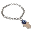 Pulsera Rolo 6mm 18.5cm con dije Mano de Fátima con Ojo Turco de Acero Quirúrgico