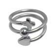 Anillo espiral con cruz, bolita y corazón de acero quirúrgico -OFERTA-