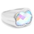 Anillo con piedra facetada tornasol de acero quirúrgico