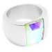 Anillo piedra facetada tornasol de acero quirúrgico -OFERTA-